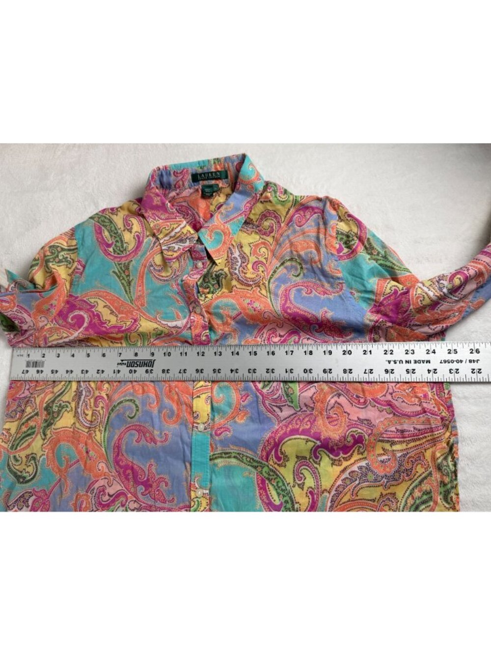LAUREN RALPH LAUREN Womens Multicolor Paisley Button Down Shirt 1X Long Sleeve - Picture 7 of 8